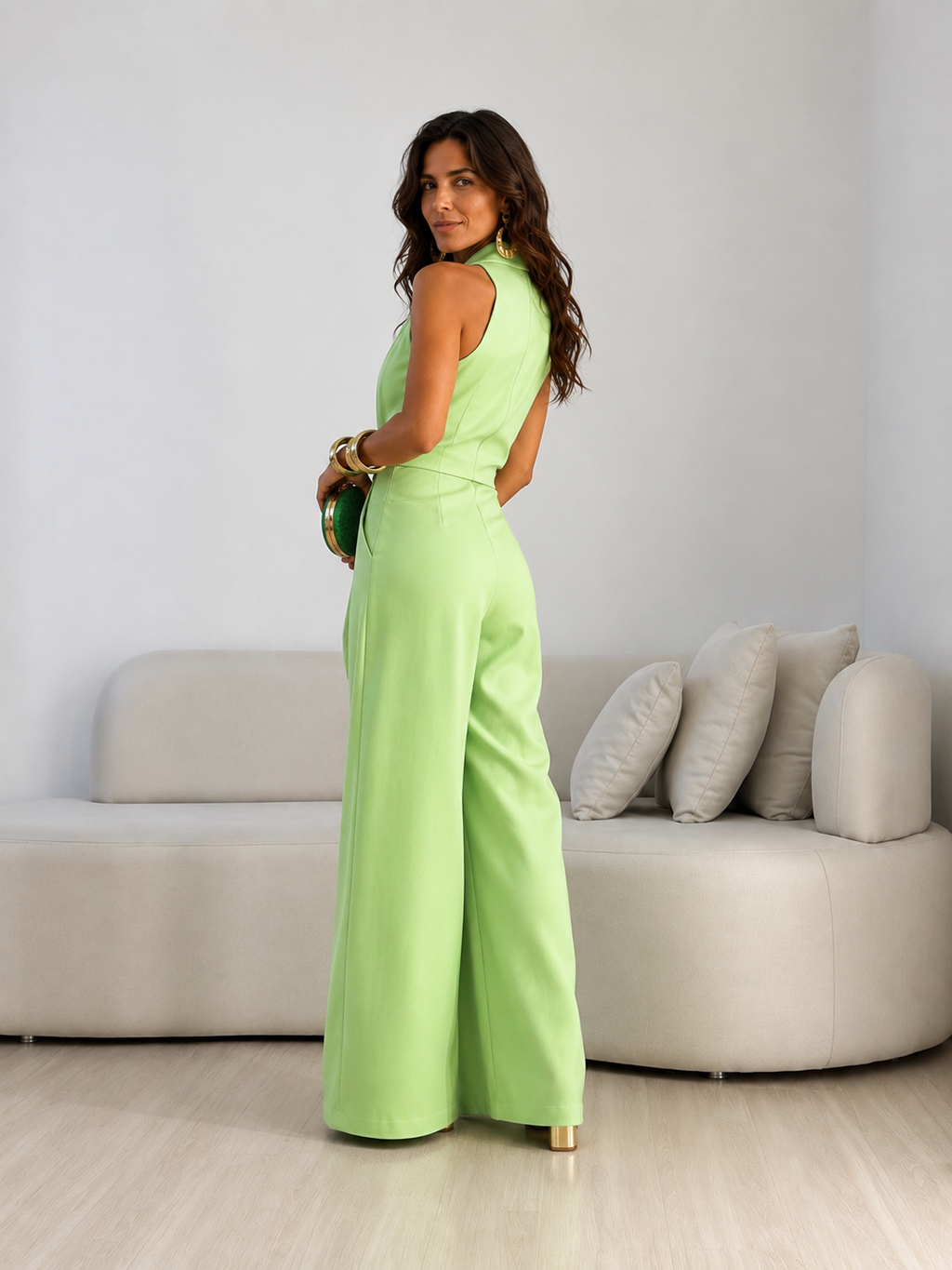 Valentina | Mono Halter con lazo frontal y corte de Pierna Ancha palazzo