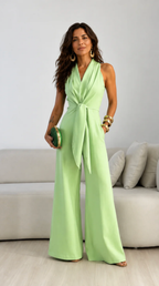 Valentina | Mono Halter con lazo frontal y corte de Pierna Ancha palazzo