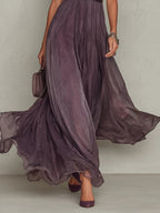 VESTIDO LARGO MORADO CON ESCOTE EN FORMA DE LÁGRIMA