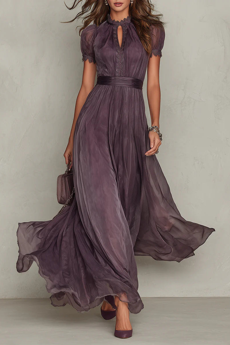 VESTIDO LARGO MORADO CON ESCOTE EN FORMA DE LÁGRIMA