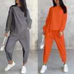 Conjunto de sudadera de manga larga con bajo irregular y pantalones para mujer