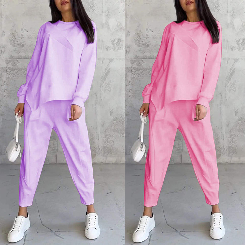 Conjunto de sudadera de manga larga con bajo irregular y pantalones para mujer