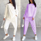Conjunto de sudadera de manga larga con bajo irregular y pantalones para mujer