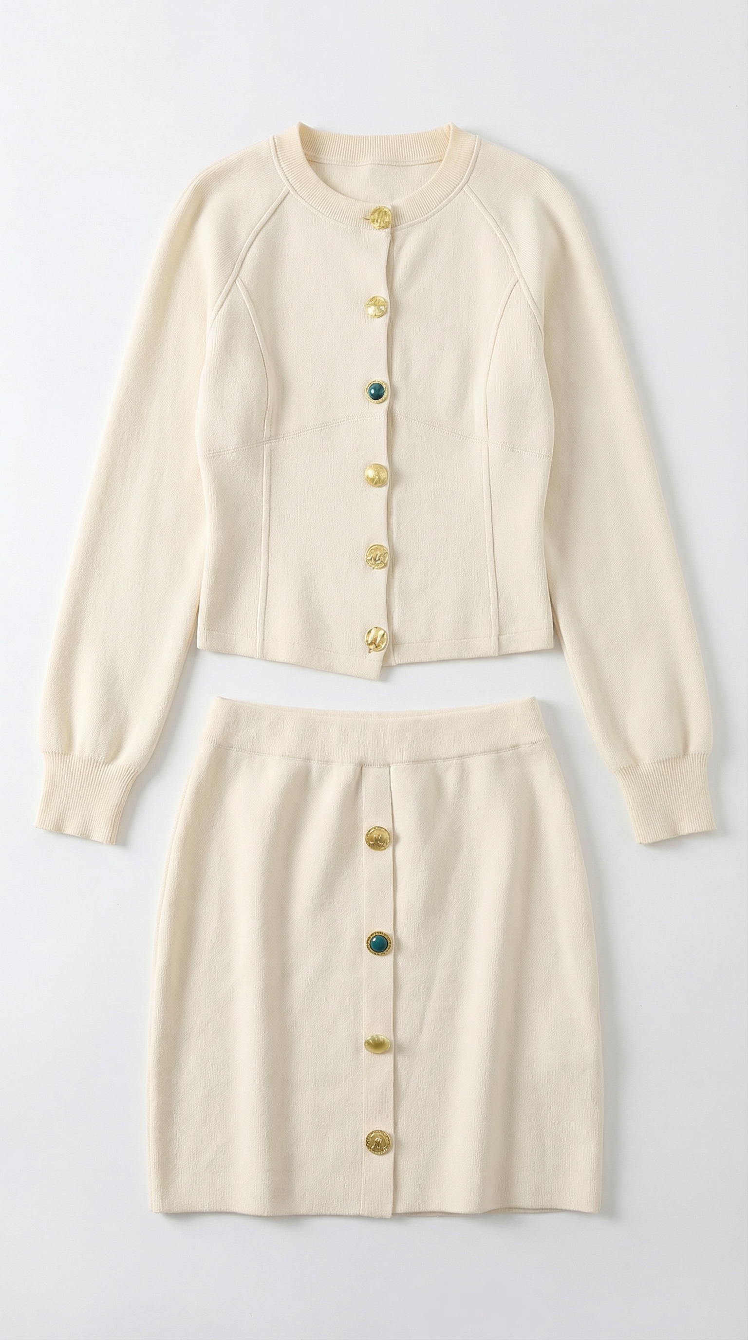 Conjunto de chaqueta de punto y falda con botones Carrie
