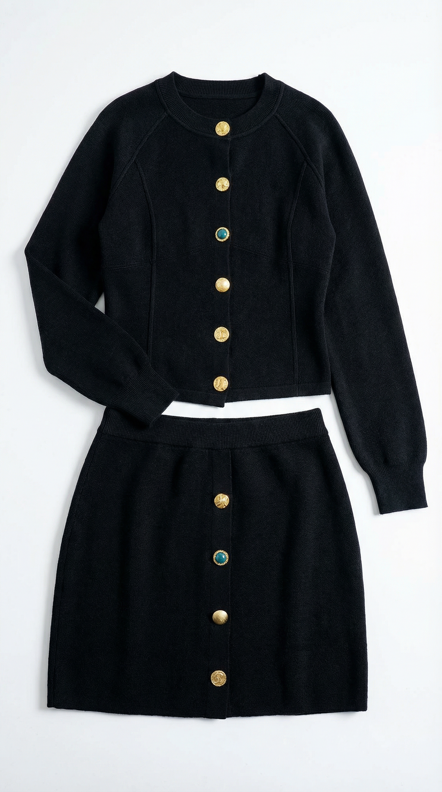 Conjunto de chaqueta de punto y falda con botones Carrie