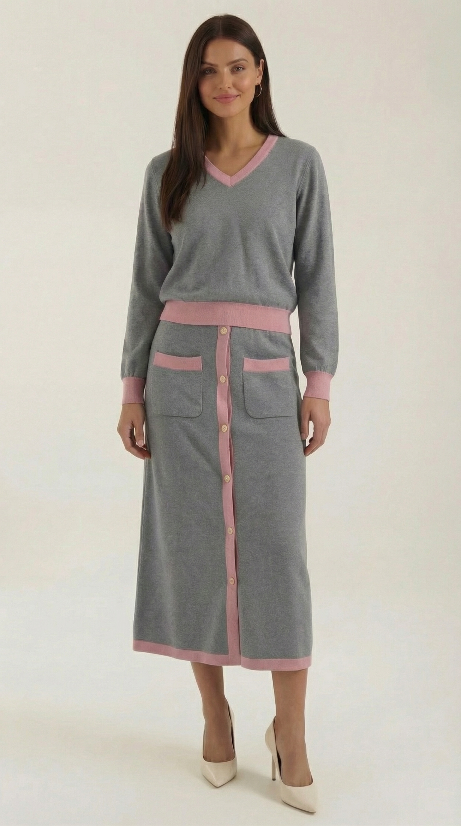 Conjunto de suéter V y falda midi 'Cheryl'