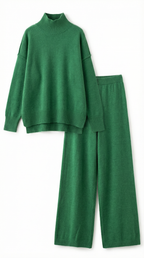 Conjunto de suéter de punto de cuello alto y pantalones vaqueros