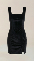 Vestido Corto de Terciopelo Rachelle con Escote Cuadrado